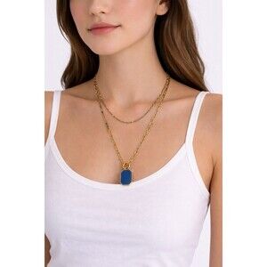 Stella & Dot Element Necklace Dual Strands Gold Blue